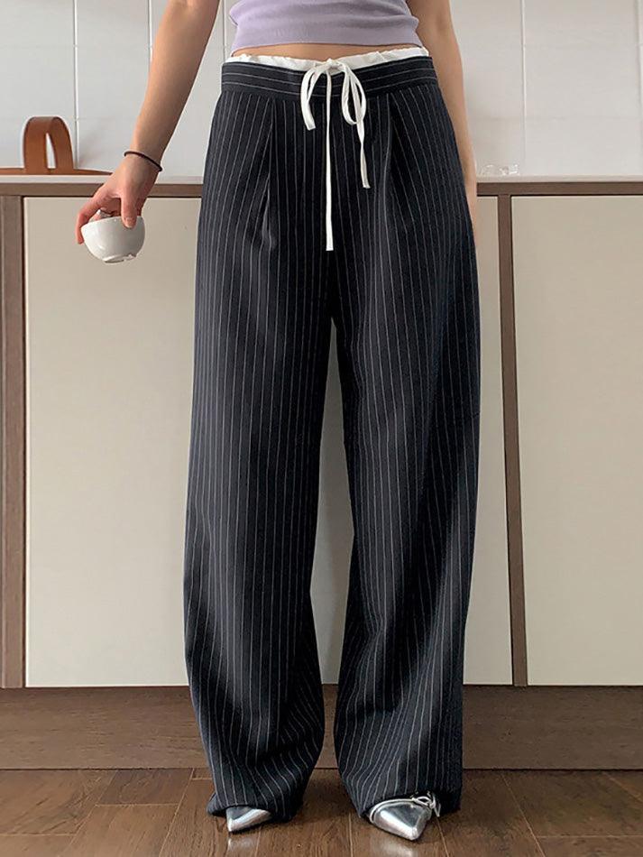 Patchwork Stripe Contrast Color Wide Leg Pants