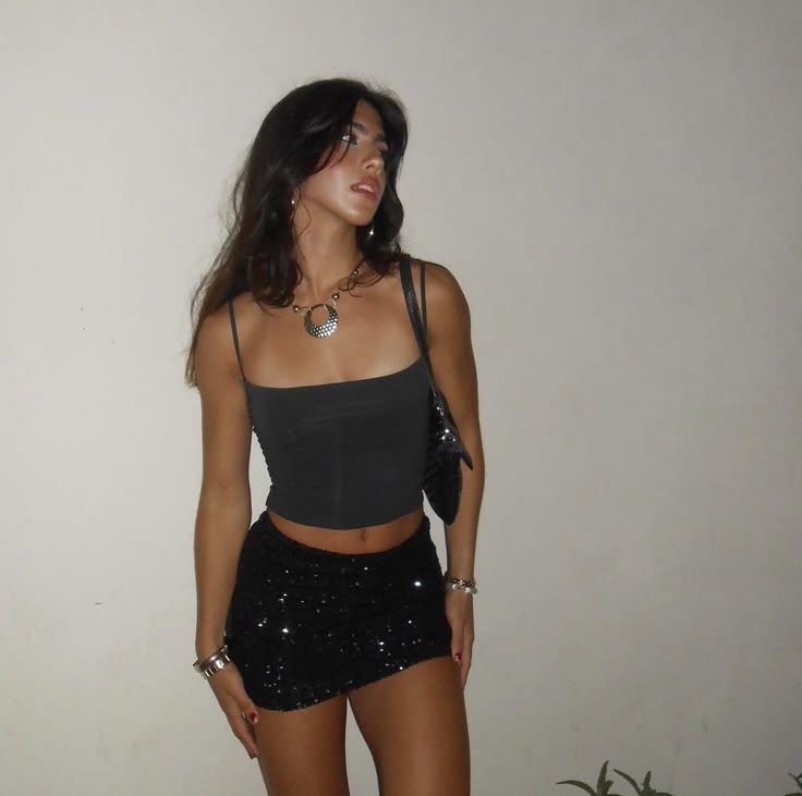 Jenna Sequin Mini Skirt in Black
