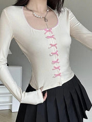 Bow Splice U Neck Long Sleeve Tee