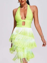 Bandage Fluorescent Green  Strapless Backless Dress