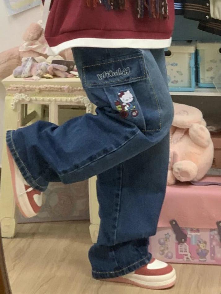 Cartoon Embroidery High Waist Loose Boyfriend Jeans