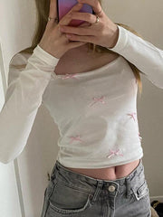 Bow Splice Square Neck Long Sleeve Tee