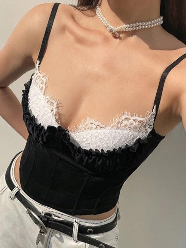 Contrast Color Lace Stitching Corset Top