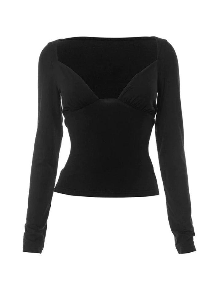 Solid Splice Cutout Backless Long Sleeve Tee