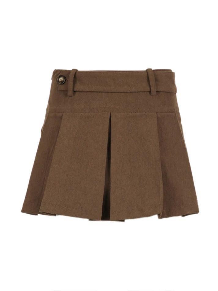 Vintage Brown Corduroy Belted Pleated Mini Skirt