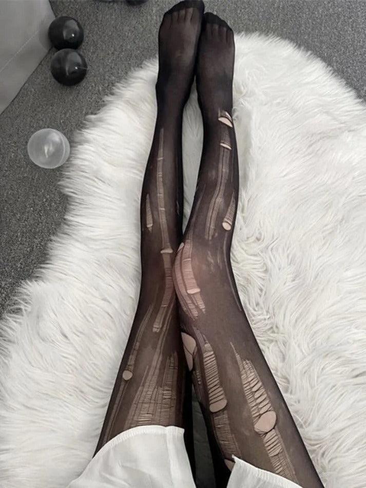 Hand Torn Sheer Mesh Tights