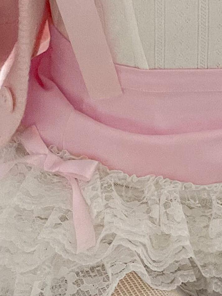 Bow Lace Patchwork Color Clash Skirt