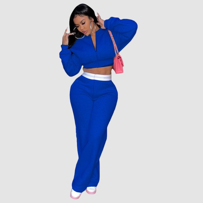 Zipper Sweatshirt & Wide Leg Pant Set