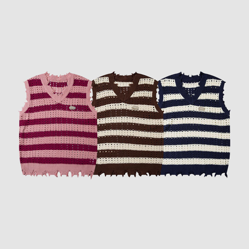 Hollow Out Stripe Vest Sweater