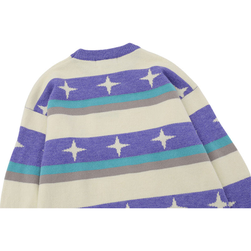 Star Pattern Stripe Patchwork Pullover