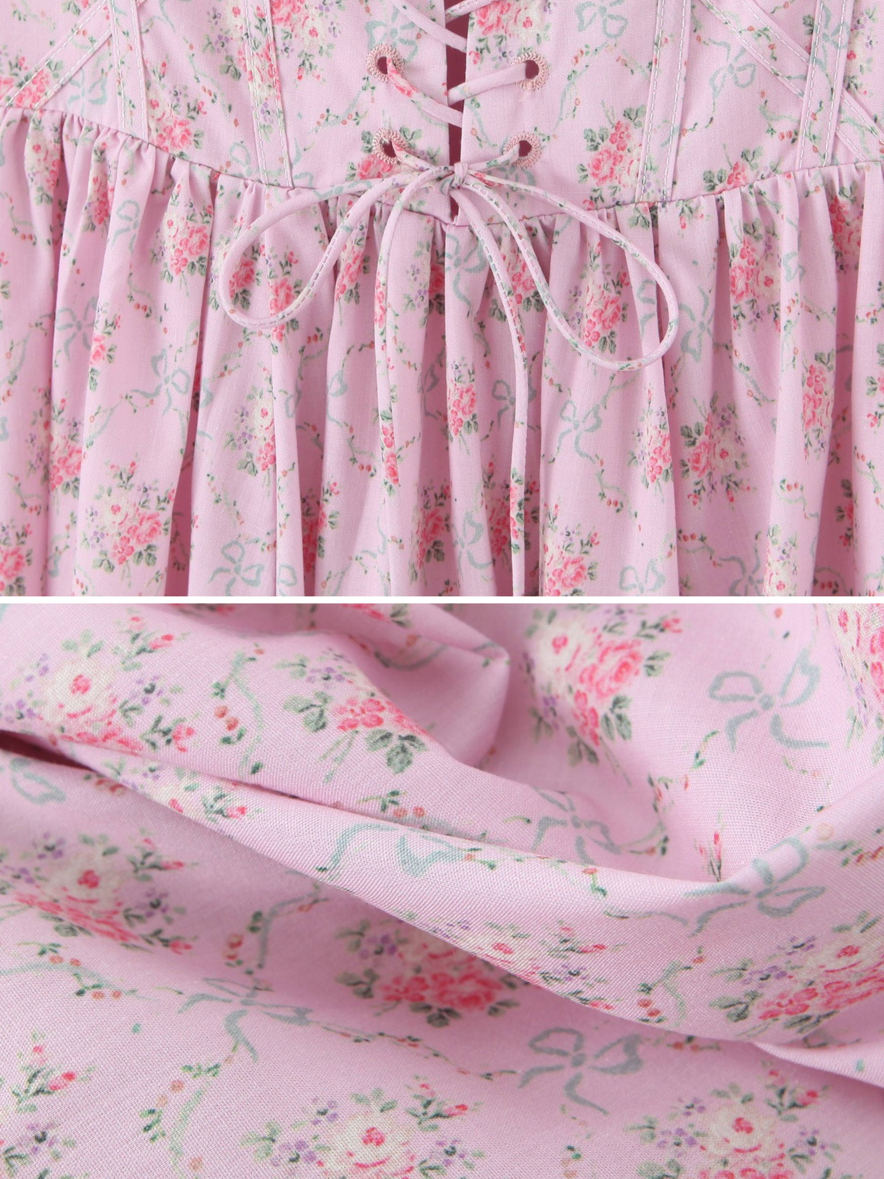 Lily Vintage Lace-Up Floral Midi Dress
