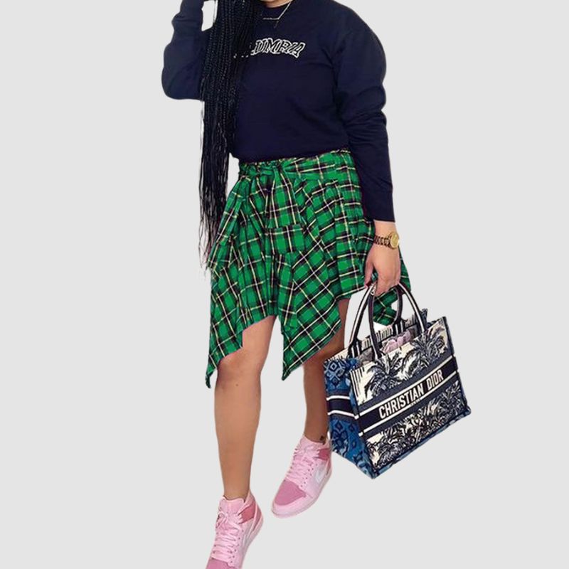 Irregular Plaid Shirt Skirts