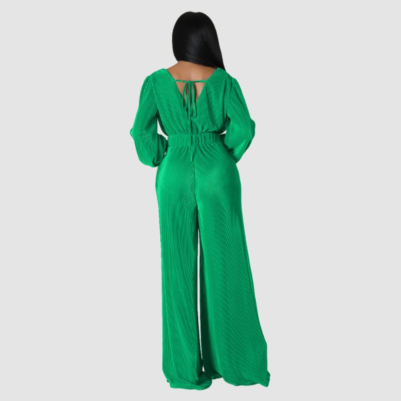 Pleated Long Sleeve Jumpsuits