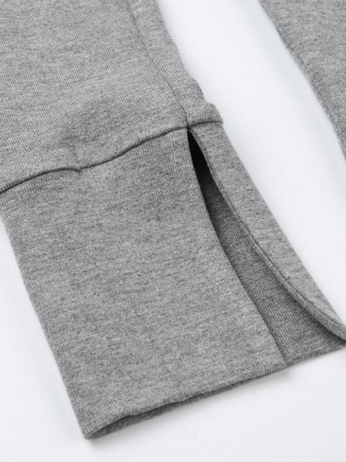 Solid Lapel Neck Breasted Long Sleeve Tee