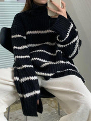 Turtleneck Striped Knit Sweater