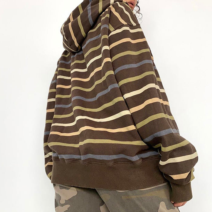 90s Striped Zip Up Hoodie