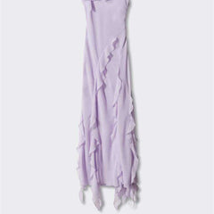 Lavender Side Slit Backless Maxi Dress With Ruffle Detail