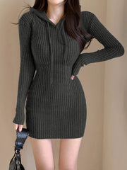 Basic Hooded Slim Knitted Long Sleeves Dress