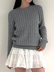 Basic Grey Twisted Long Sleeves Knit Sweater