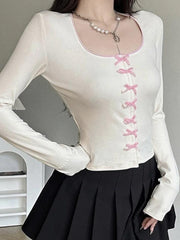 Bow Splice U Neck Long Sleeve Tee
