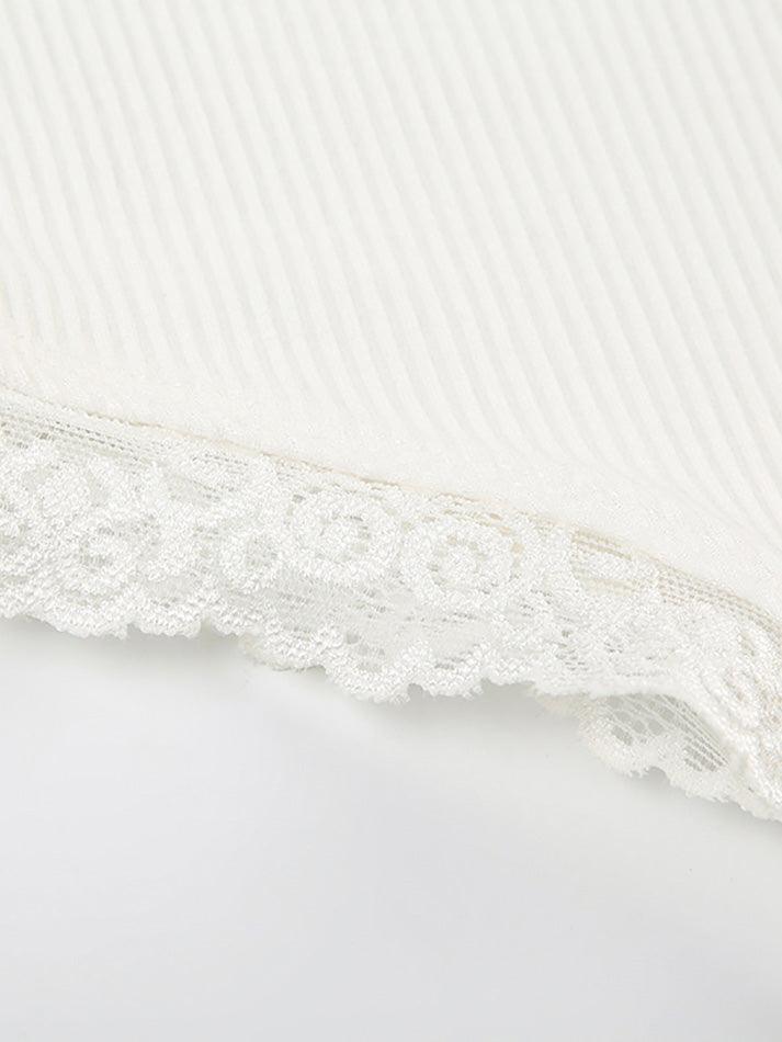 Spaghetti Strap V-Neck Lace-Trim Bodysuit Top