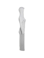 Solid Hooded Zip Up Long Sleeve Maxi Dress
