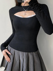 Cutout Lace Splice Long Sleeve Tee