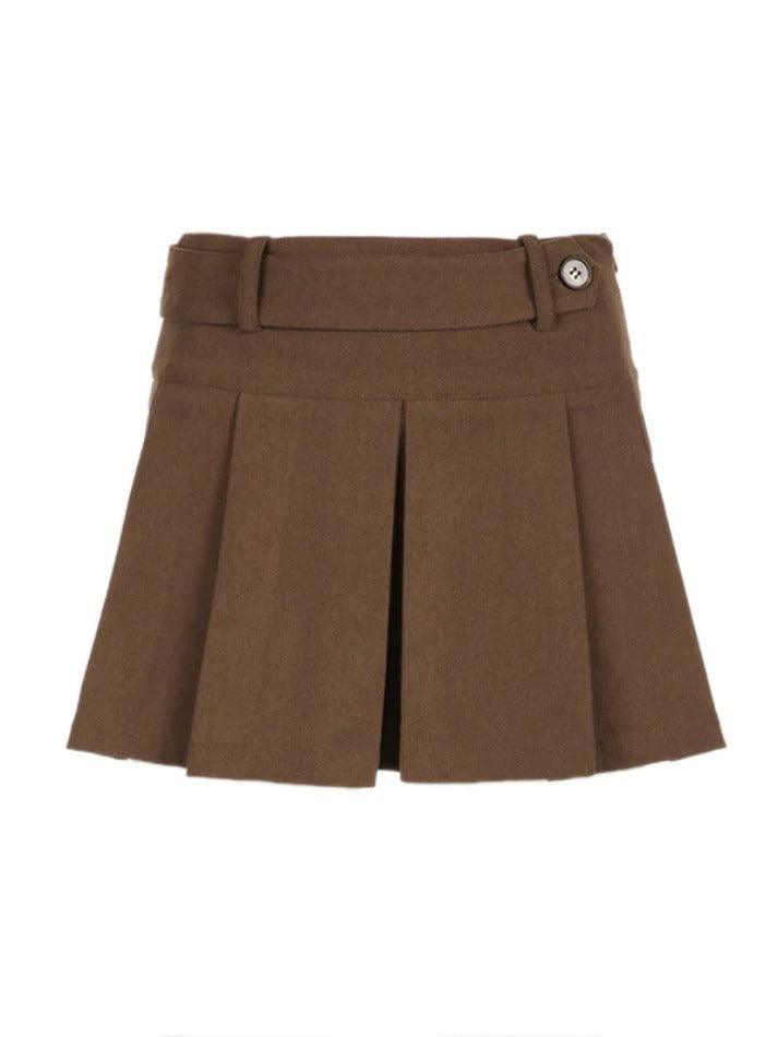 Vintage Brown Corduroy Belted Pleated Mini Skirt