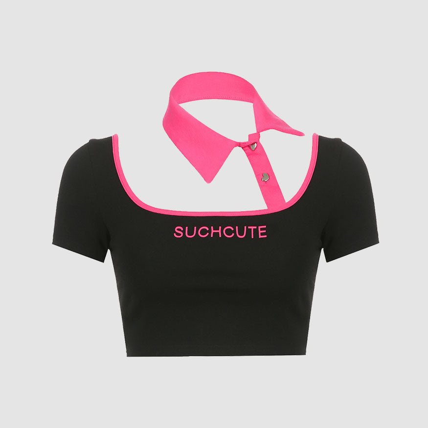 Square Neck Color Contrast Crop Top