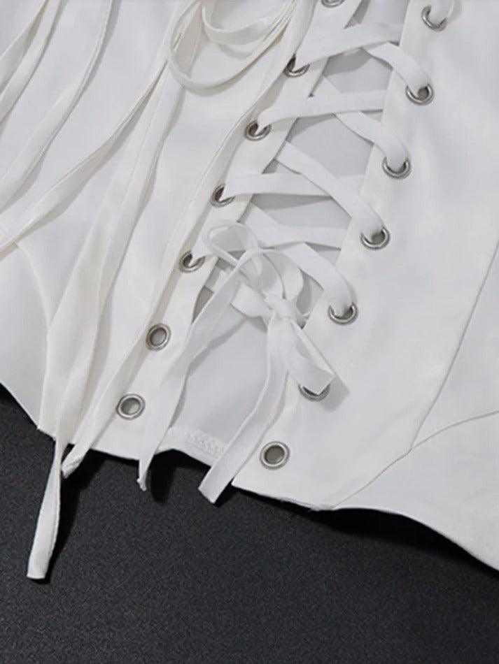 Asymmetric Design Crossover Lacing Corset Bandeau & Puff Hem Skirt Set