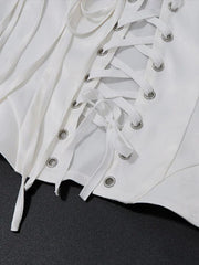Asymmetric Design Crossover Lacing Corset Bandeau & Puff Hem Skirt Set