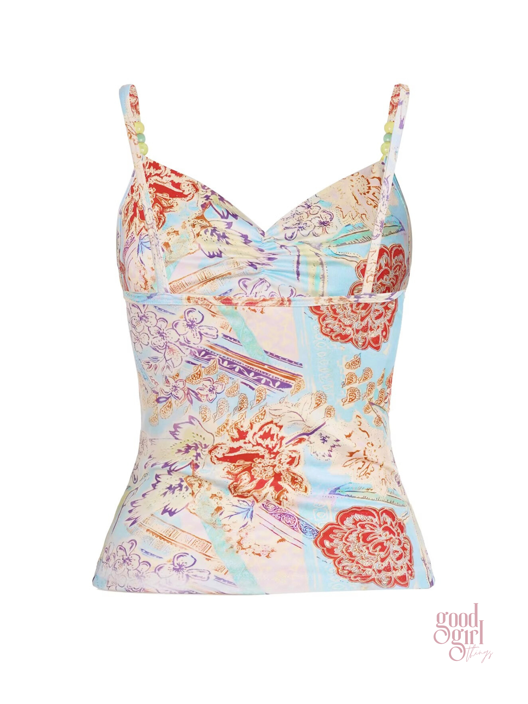 Svea Printed Beaded Strap Top