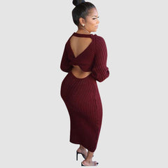 Solid Color Bodycon Backless Dress