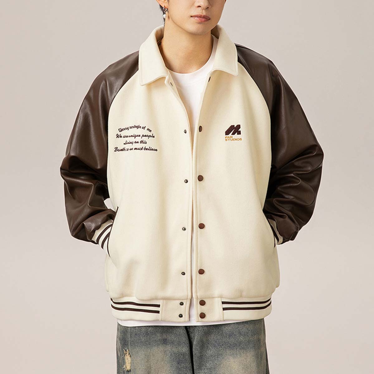 Vintage PU Leather Varsity Jacket