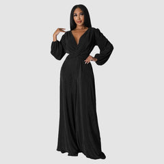 Pleated Long Sleeve Jumpsuits