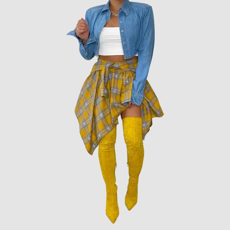 Irregular Plaid Shirt Skirts