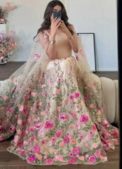 Embroidery Floral Luxury Prom Dresses With Tulle Shawl