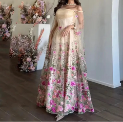 Embroidery Floral Luxury Prom Dresses With Tulle Shawl