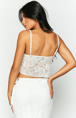 Alexia White Lace Tie Up Front Top