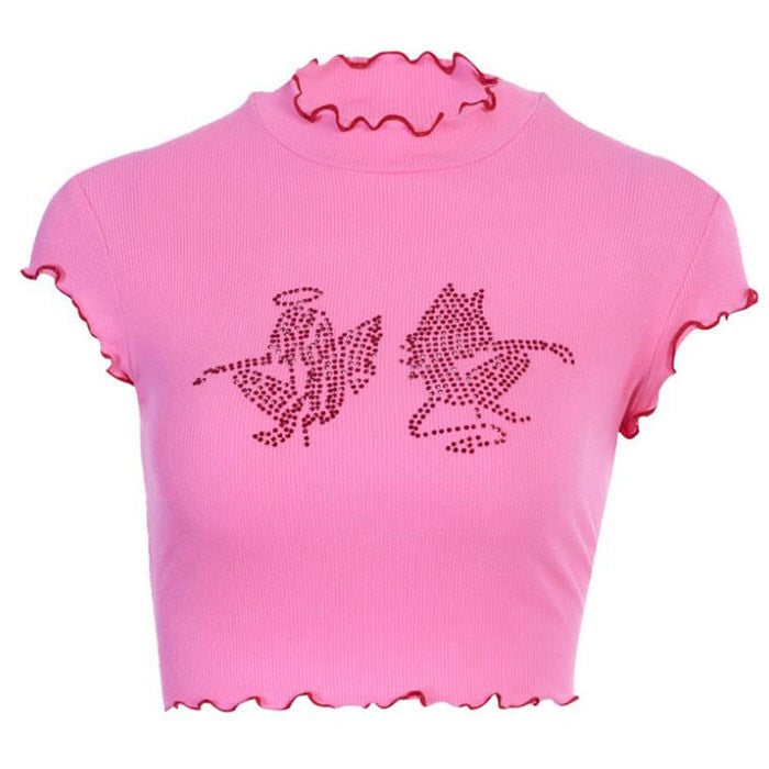 Angel & Devil Rhinestone Crop Top