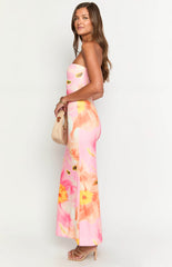 Arizona Pink And Orange Floral Mesh Maxi Dress