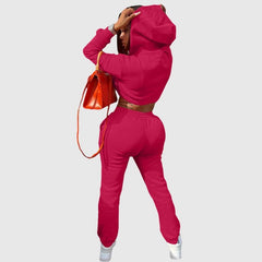 Solid Color Hoodies Drawstring Pant Set