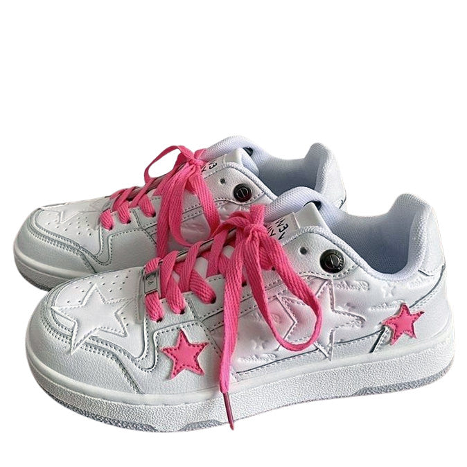 Bubblegum Pink Star Sneakers in White