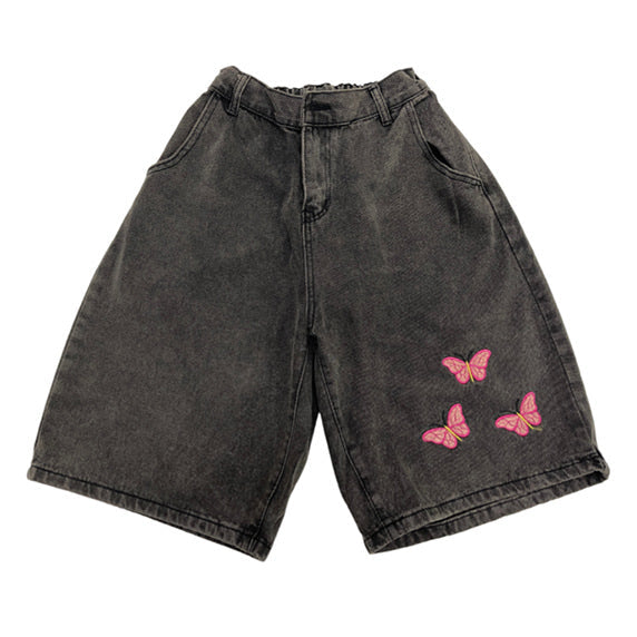 Butterfly Embroidery Denim Shorts