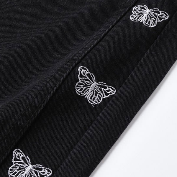 Butterfly Embroidery Wide Jeans