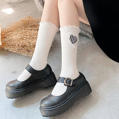 Checker Heart Knee Socks