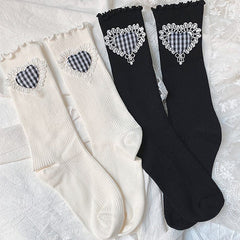 Checker Heart Knee Socks