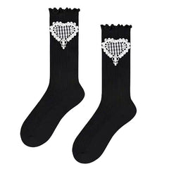 Checker Heart Knee Socks