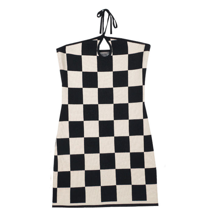 Checkered Knit Dress & Cardigan Set