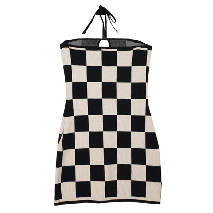 Checkered Knit Dress & Cardigan Set